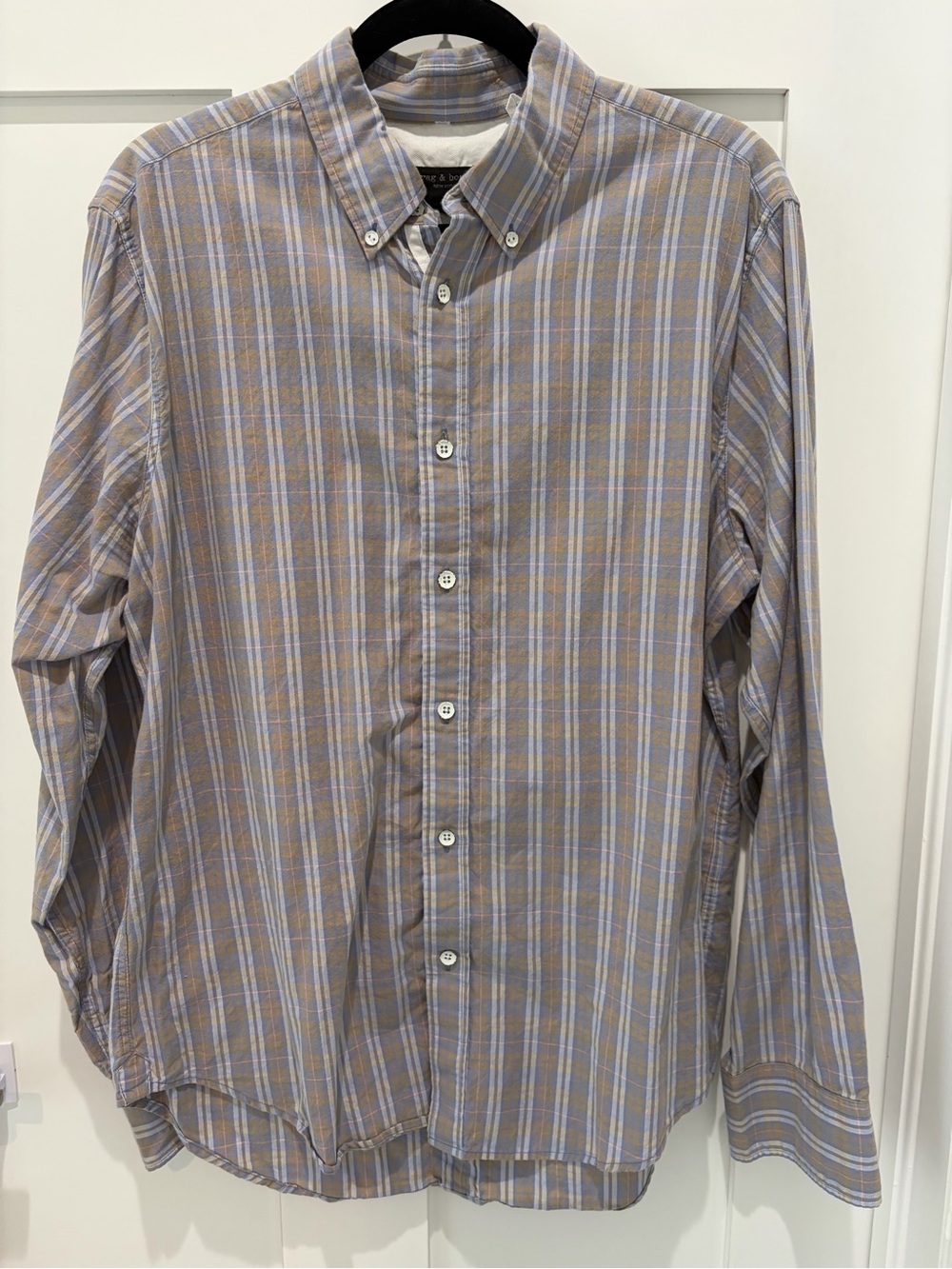 rag & bone Men's Plaid Button-Down Shirt - Beige & Light Blue